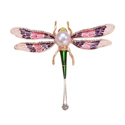 Libélula de cristal com pérola - broche