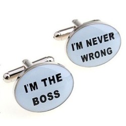 "Eu sou o chefe" / Eu nunca estou errado" - abotoaduras prateadas