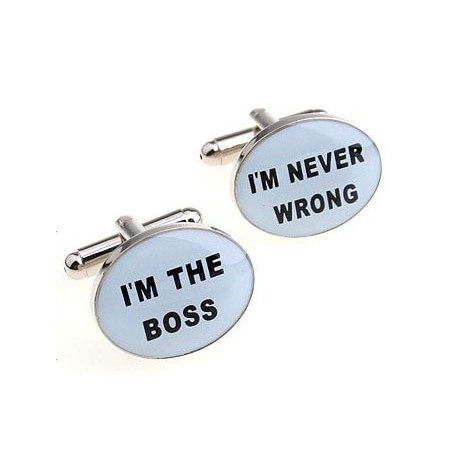 "Eu sou o chefe" / Eu nunca estou errado" - abotoaduras prateadas