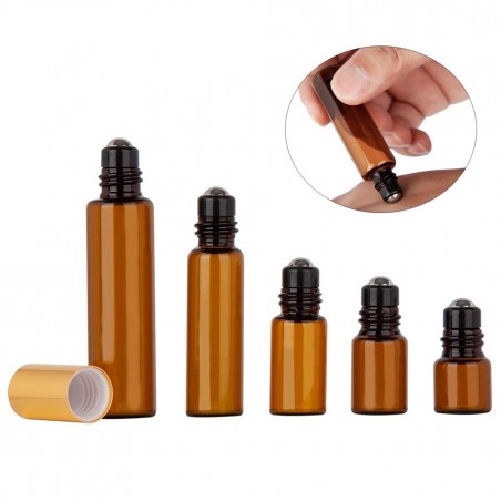 Frasco de perfume vazio - vidro âmbar - com rolo - 5 peças