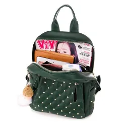Mochila de couro - com tachas decorativas - grande capacidade