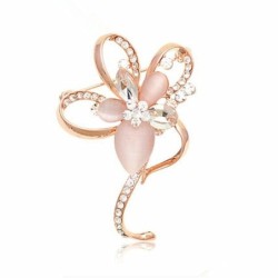 Flor de opala rosa com cristais - broche elegante