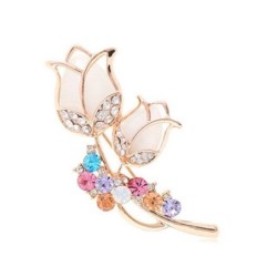 Tulipas opalas duplas com cristais - broche