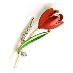 Tulipa vermelha com cristais - broche