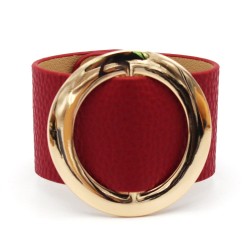 Pulseira larga de couro - com círculo de metal