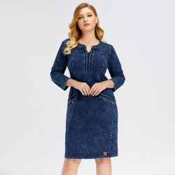 Vestido jeans de malha - tamanho grande