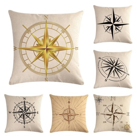 Fronha decorativa - bússola / âncora impressa - 45 * 45 cm