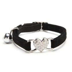 Coleira para cão/gato - ajustável - com coração de cristal/sino
