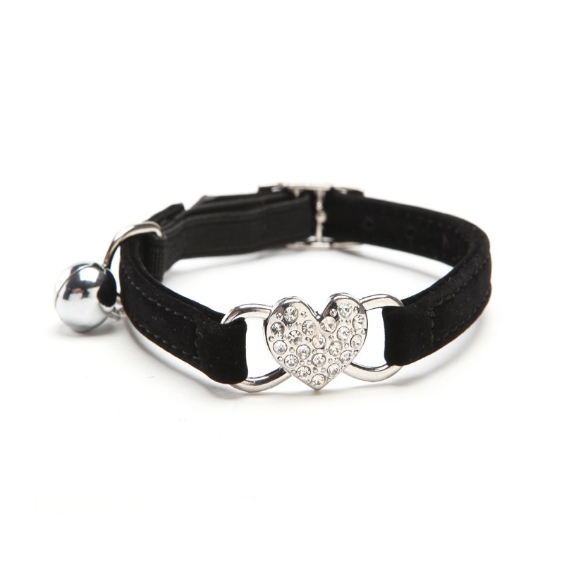 Dog / cat collar - adjustable - with crystal heart / bellCollar & Leads