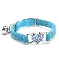 Coleira para cão/gato - ajustável - com coração de cristal/sino