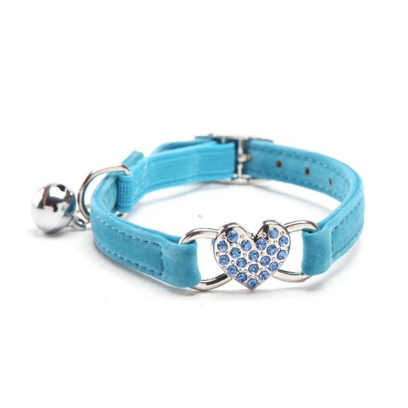 Coleira para cão/gato - ajustável - com coração de cristal/sino