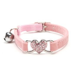 Coleira para cão/gato - ajustável - com coração de cristal/sino