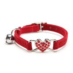 Coleira para cão/gato - ajustável - com coração de cristal/sino
