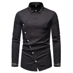 Camisa assimétrica de manga comprida - bordado dourado decorativo