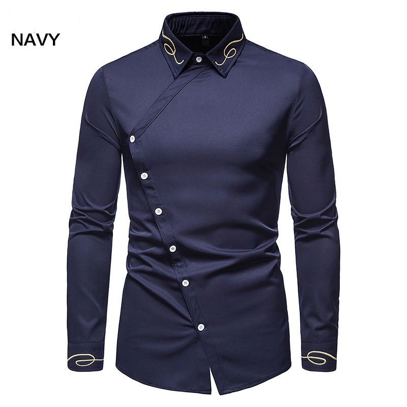 Asymmetrical long sleeve shirt - decorative golden embroideryT-shirts