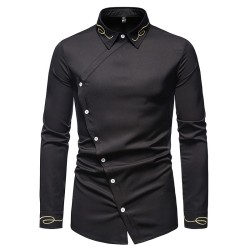 Camisa assimétrica de manga comprida - bordado dourado decorativo