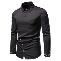 Camisa assimétrica de manga comprida - bordado dourado decorativo