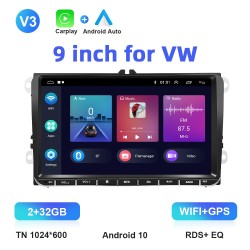 Auto rádio - 2 Din - 9 polegadas - Android 10 - 2GB - 32GB - Bluetooth - GPS - carplay - para Volkswagen Golf 5 6 Passat