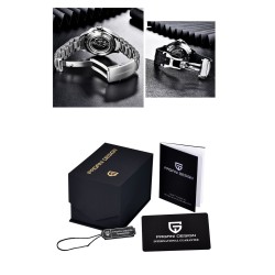 PAGANI - relógio automático de aço inoxidável - pulseira de malha - à prova d'água - branco