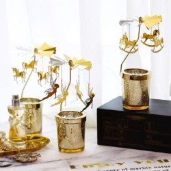 Castiçal decorativo - giratório - flocos de neve - anjos - cavalos - ouro