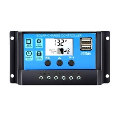 Controlador de carga de painel solar automático - controlador PWM - display LCD - USB duplo - 12V - 24V