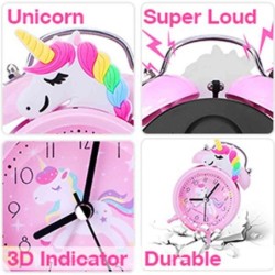 Alarm clock with double bell - clock with backlight - unicorn / dinosaur / astronautClocks