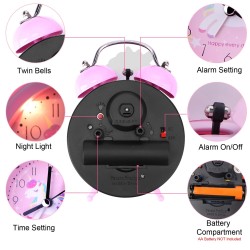 Alarm clock with double bell - clock with backlight - unicorn / dinosaur / astronautClocks