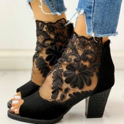 Sexy ankle boots - with floral lace - back zipperSandals