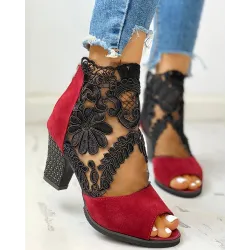 Sexy ankle boots - with floral lace - back zipperSandals