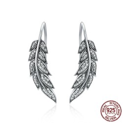 Brincos de cristal de prata em forma de pena - prata esterlina 925
