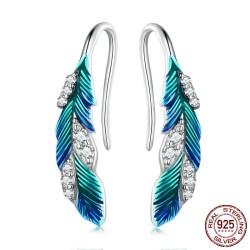 Penas de cristal verde-azul - brincos - prata de lei 925