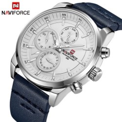NAVIFORCE - elegante relógio de quartzo - pulseira de couro - à prova d'água - branco