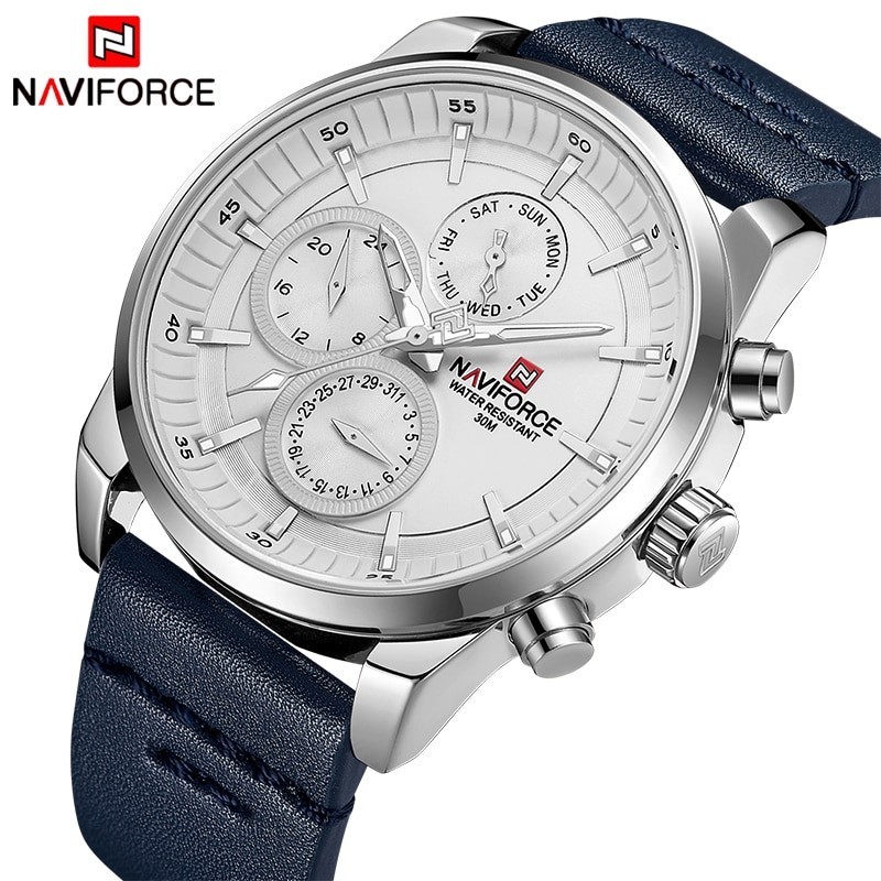 NAVIFORCE - elegante relógio de quartzo - pulseira de couro - à prova d'água - branco