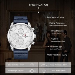 NAVIFORCE - elegante relógio de quartzo - pulseira de couro - à prova d'água - branco