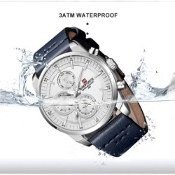 NAVIFORCE - elegante relógio de quartzo - pulseira de couro - à prova d'água - branco