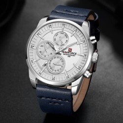 NAVIFORCE - elegante relógio de quartzo - pulseira de couro - à prova d'água - branco