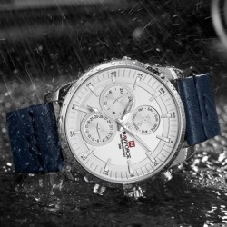 NAVIFORCE - elegante relógio de quartzo - pulseira de couro - à prova d'água - branco