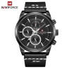NAVIFORCE - elegante relógio de quartzo - pulseira de couro - à prova d'água - preto