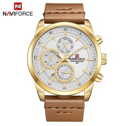 NAVIFORCE - elegante relógio de quartzo - pulseira de couro - à prova d'água - ouro / branco
