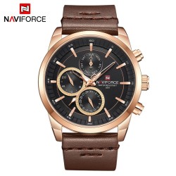 NAVIFORCE - elegante relógio de quartzo - pulseira de couro - à prova d'água - ouro rosa / preto