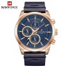 NAVIFORCE - elegante relógio de quartzo - pulseira de couro - à prova d'água - ouro rosa / azul