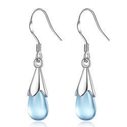 Gotas de água de vidro azul - brincos de prata esterlina