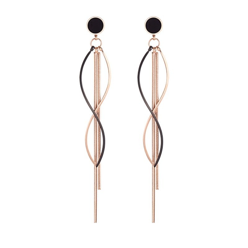 Long tassels earrings - rose gold / black enamel - stainless steelEarrings