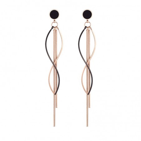 Long tassels earrings - rose gold / black enamel - stainless steelEarrings