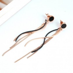 Long tassels earrings - rose gold / black enamel - stainless steelEarrings