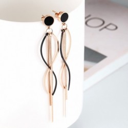 Long tassels earrings - rose gold / black enamel - stainless steelEarrings