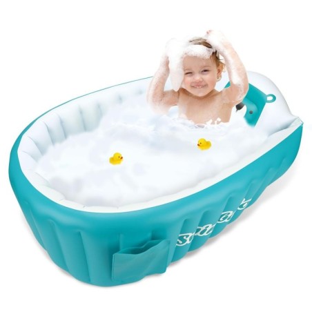 Banheira de bebê inflável - piscina - portátil - dobrável - antiderrapante - ursinho de desenho animado