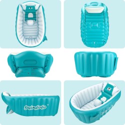 Banheira de bebê inflável - piscina - portátil - dobrável - antiderrapante - ursinho de desenho animado