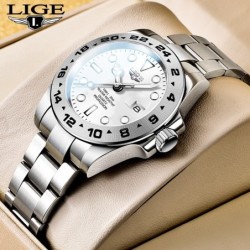 LIGE - relógio de quartzo de aço inoxidável - à prova d'água - branco