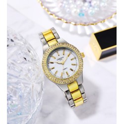 Relógio luxuoso de quartzo - com strass - à prova d'água - aço inoxidável